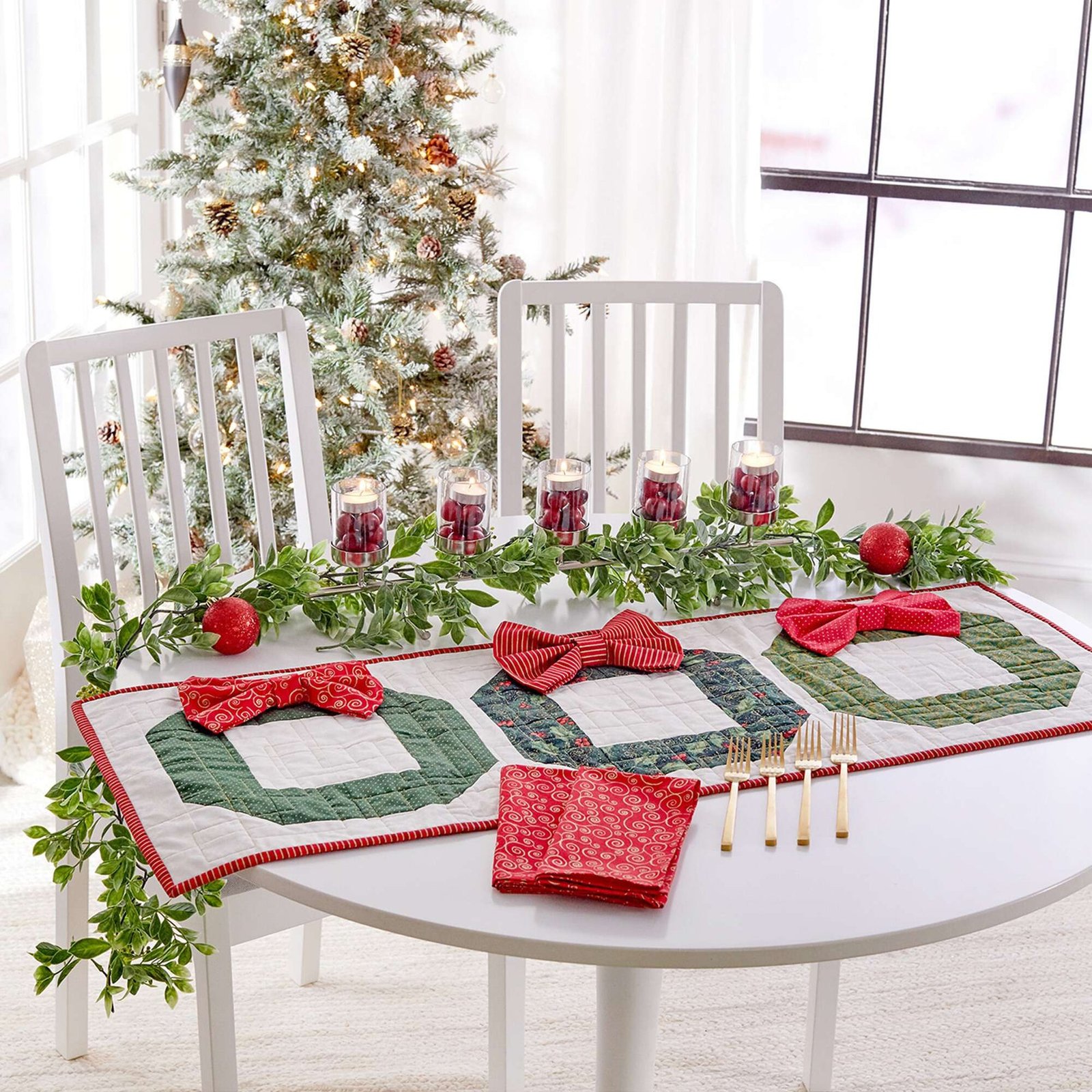 Crafting Joy: The Trio of Wreaths Table Runner